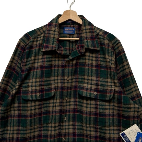 Vintage Pendleton Wool Flannel Elbow Patch Button Down Shirt Size Large - Picture 3 of 9